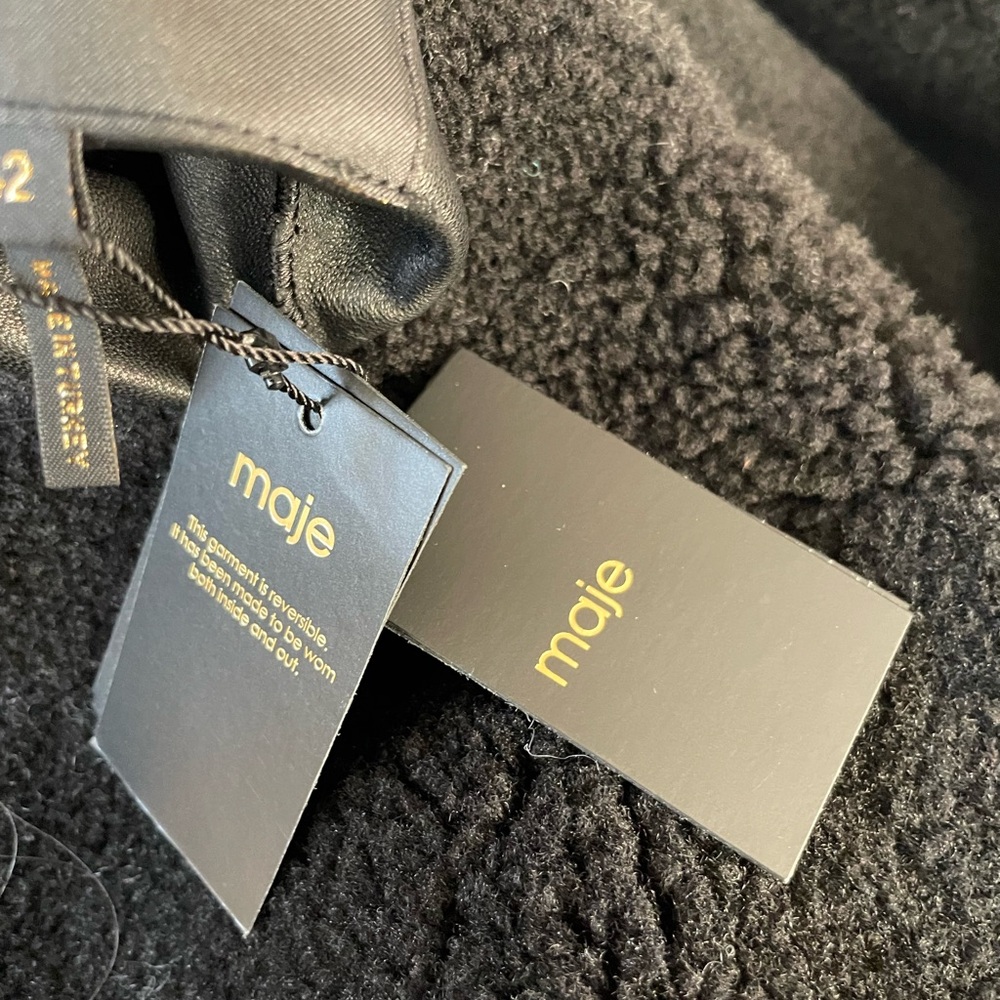 Black Reversible Hooded Leather/Shearling Coat from Maje - Picture 7 of 13